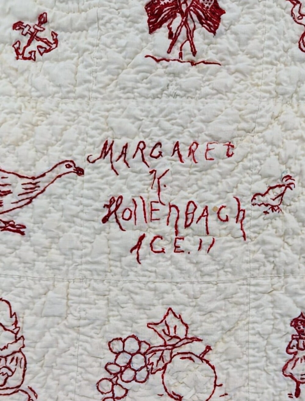 Vintage WWI Armistice Redwork Quilt PEACE 1918 - Picture 2 of 7